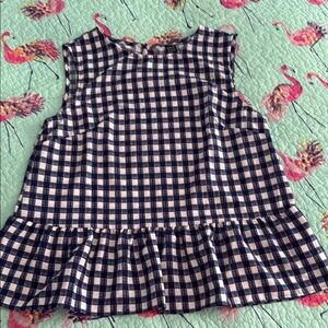 SHEIN Blue and White Blouse with Ruffled Hem